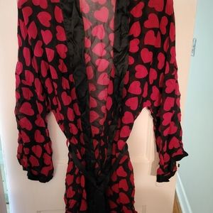 Very sheer heart robe with black draw string at waist. Medium. No tags